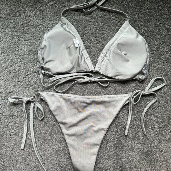 Silver Sequin String Bikini 2 Piece - Picture 3 of 3